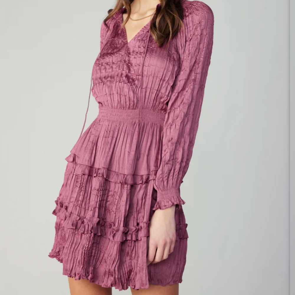 Current Air Pink Tiered Ruffled Long Sleeve Dress